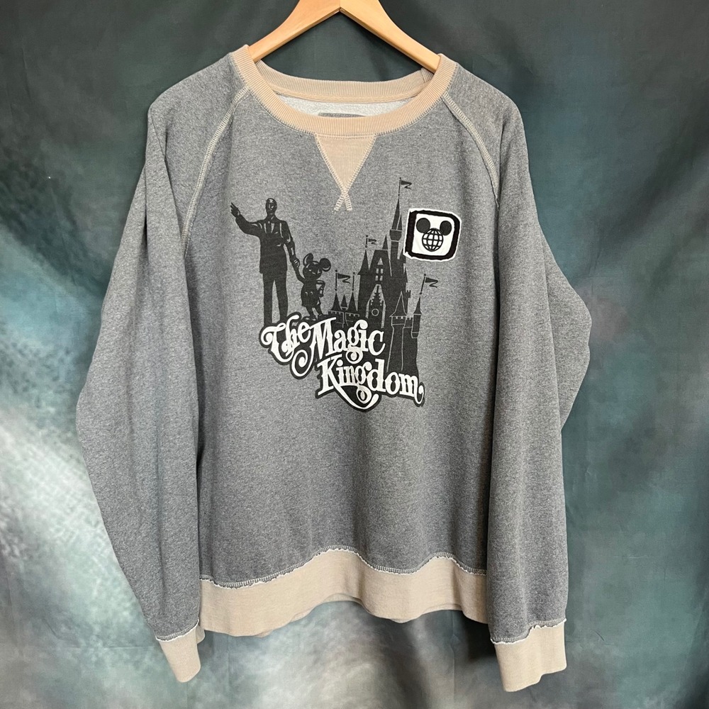 Disney Parks‎ Magic Kingdom Sweatshirt Grey Tan Raglan Walt Mickey Mens 2XL